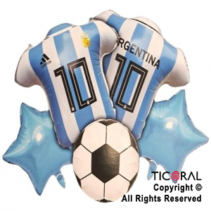 SET DE GLOBOS METALIZADO FUTBOL 2 CAMISETAS ARGENTINA 5 UNIDADES X 1